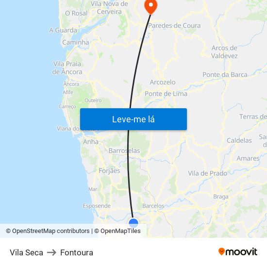 Vila Seca to Fontoura map