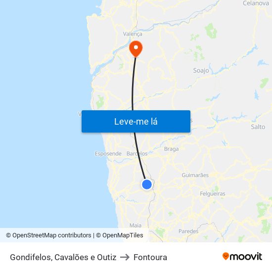 Gondifelos, Cavalões e Outiz to Fontoura map
