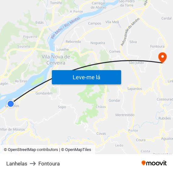 Lanhelas to Fontoura map