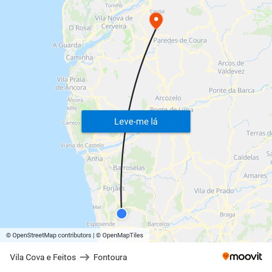 Vila Cova e Feitos to Fontoura map