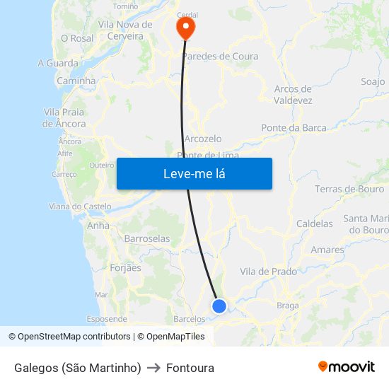 Galegos (São Martinho) to Fontoura map