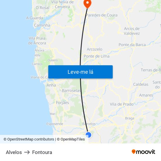 Alvelos to Fontoura map