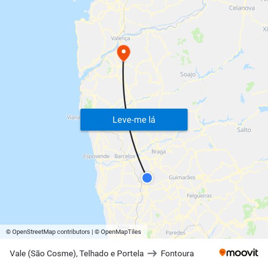 Vale (São Cosme), Telhado e Portela to Fontoura map
