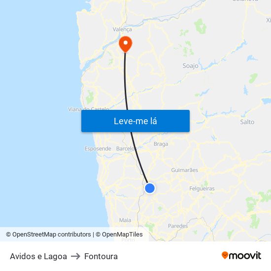 Avidos e Lagoa to Fontoura map