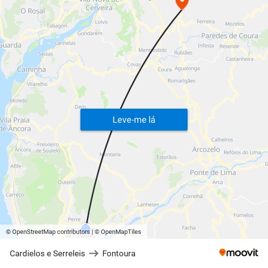 Cardielos e Serreleis to Fontoura map