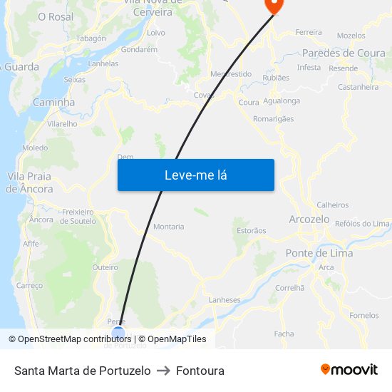 Santa Marta de Portuzelo to Fontoura map