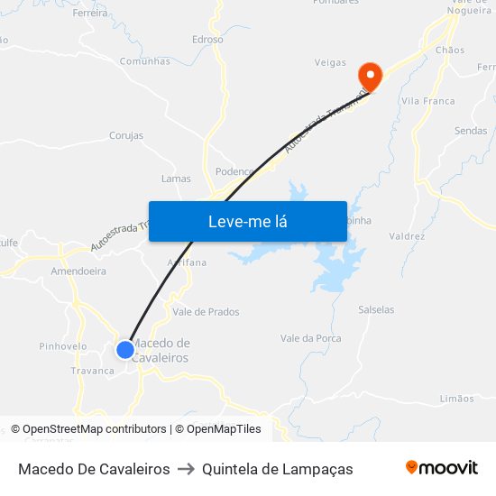 Macedo De Cavaleiros to Quintela de Lampaças map