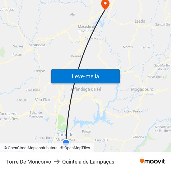 Torre De Moncorvo to Quintela de Lampaças map