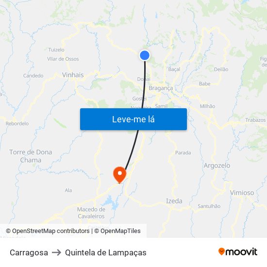 Carragosa to Quintela de Lampaças map