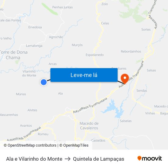 Ala e Vilarinho do Monte to Quintela de Lampaças map