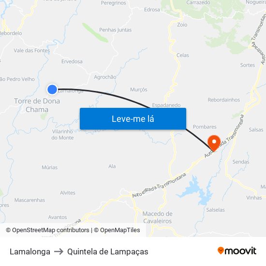 Lamalonga to Quintela de Lampaças map