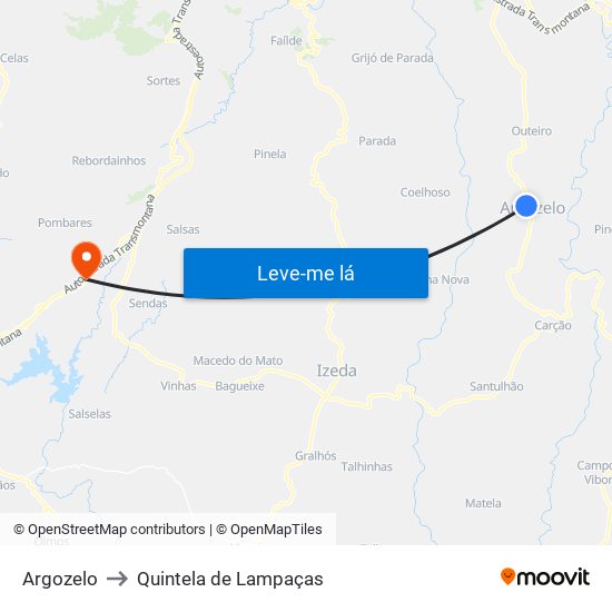 Argozelo to Quintela de Lampaças map