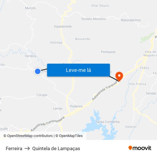 Ferreira to Quintela de Lampaças map