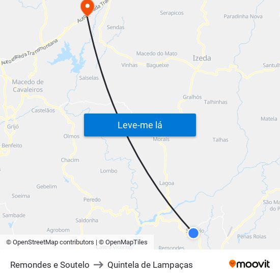 Remondes e Soutelo to Quintela de Lampaças map