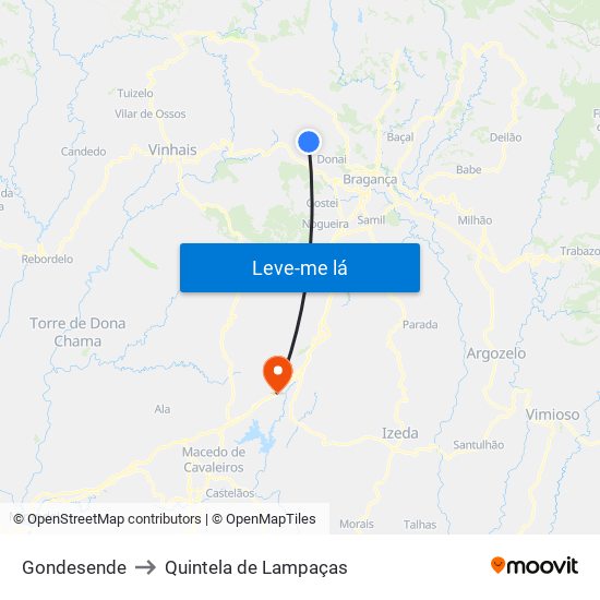 Gondesende to Quintela de Lampaças map