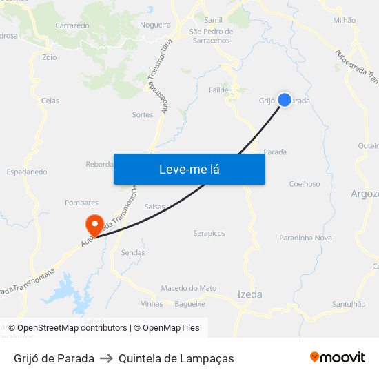 Grijó de Parada to Quintela de Lampaças map