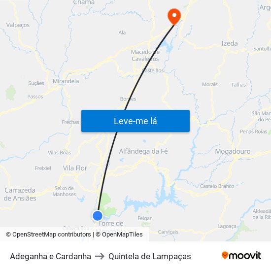 Adeganha e Cardanha to Quintela de Lampaças map