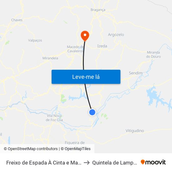 Freixo de Espada À Cinta e Mazouco to Quintela de Lampaças map