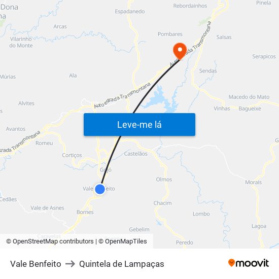 Vale Benfeito to Quintela de Lampaças map