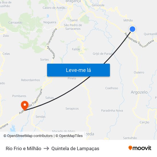 Rio Frio e Milhão to Quintela de Lampaças map