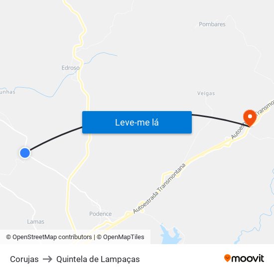 Corujas to Quintela de Lampaças map