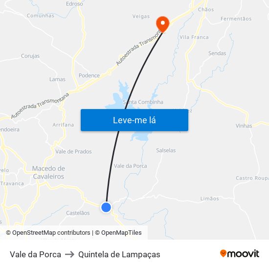 Vale da Porca to Quintela de Lampaças map