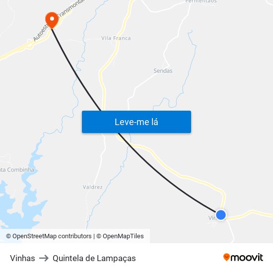 Vinhas to Quintela de Lampaças map