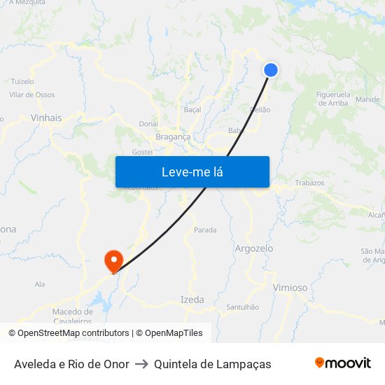 Aveleda e Rio de Onor to Quintela de Lampaças map
