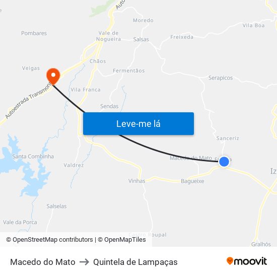 Macedo do Mato to Quintela de Lampaças map