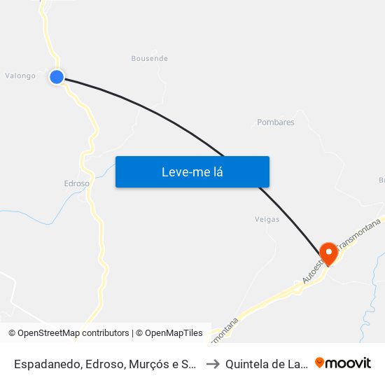 Espadanedo, Edroso, Murçós e Soutelo Mourisco to Quintela de Lampaças map