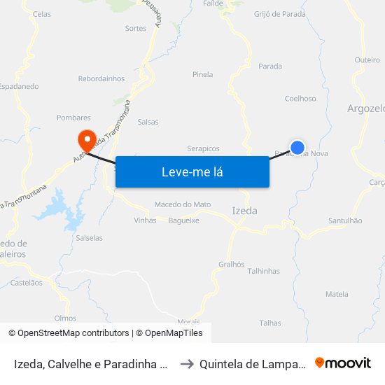 Izeda, Calvelhe e Paradinha Nova to Quintela de Lampaças map