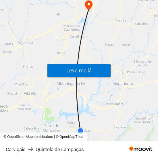 Carviçais to Quintela de Lampaças map