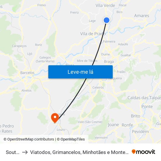 Soutelo to Viatodos, Grimancelos, Minhotães e Monte de Fralães map