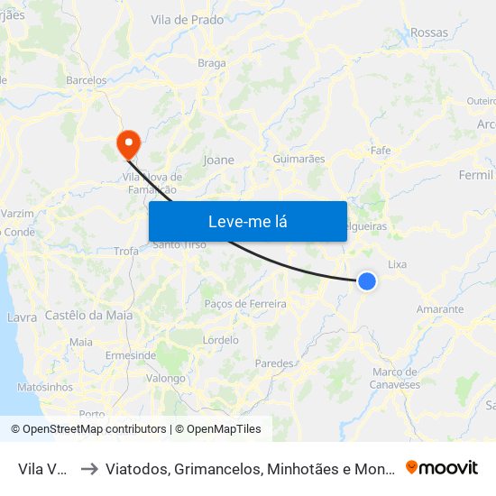 Vila Verde to Viatodos, Grimancelos, Minhotães e Monte de Fralães map