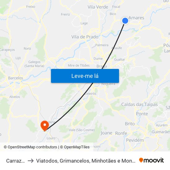 Carrazedo to Viatodos, Grimancelos, Minhotães e Monte de Fralães map