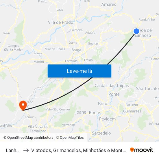 Lanhoso to Viatodos, Grimancelos, Minhotães e Monte de Fralães map