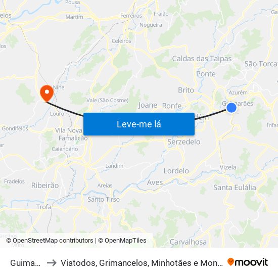 Guimarães to Viatodos, Grimancelos, Minhotães e Monte de Fralães map