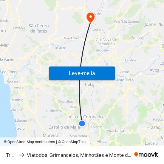 Trofa to Viatodos, Grimancelos, Minhotães e Monte de Fralães map