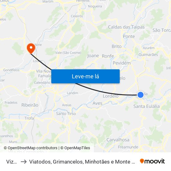 Vizela to Viatodos, Grimancelos, Minhotães e Monte de Fralães map