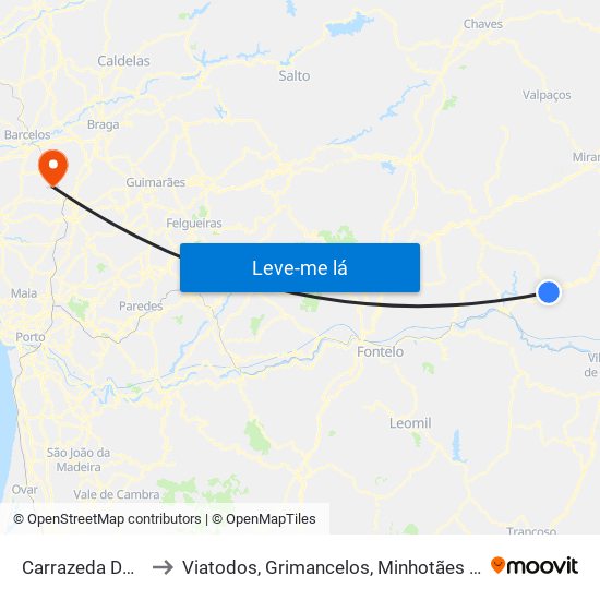 Carrazeda De Ansiães to Viatodos, Grimancelos, Minhotães e Monte de Fralães map