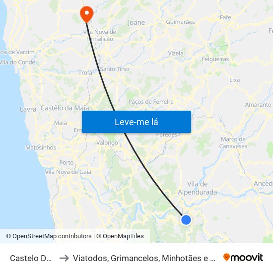 Castelo De Paiva to Viatodos, Grimancelos, Minhotães e Monte de Fralães map