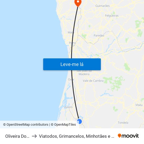 Oliveira Do Bairro to Viatodos, Grimancelos, Minhotães e Monte de Fralães map