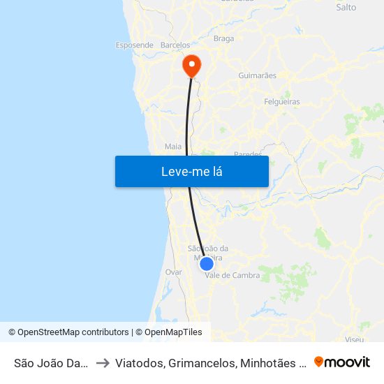 São João Da Madeira to Viatodos, Grimancelos, Minhotães e Monte de Fralães map