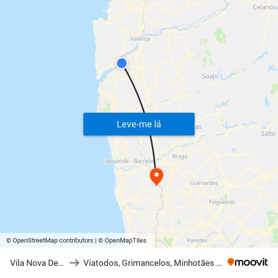 Vila Nova De Cerveira to Viatodos, Grimancelos, Minhotães e Monte de Fralães map