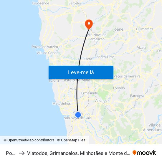 Porto to Viatodos, Grimancelos, Minhotães e Monte de Fralães map