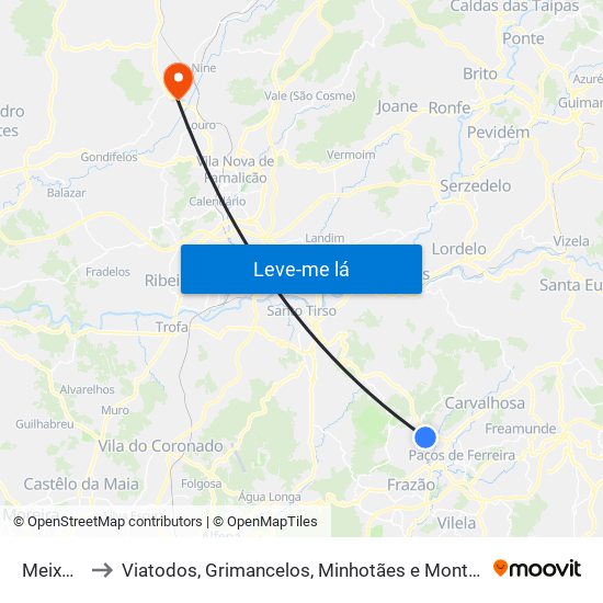 Meixomil to Viatodos, Grimancelos, Minhotães e Monte de Fralães map