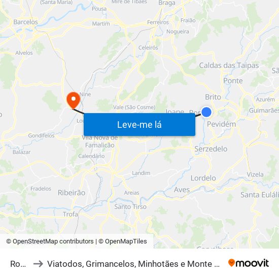 Ronfe to Viatodos, Grimancelos, Minhotães e Monte de Fralães map
