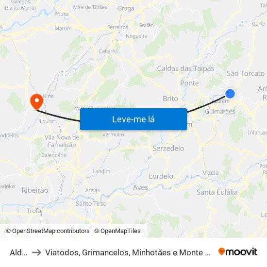 Aldão to Viatodos, Grimancelos, Minhotães e Monte de Fralães map