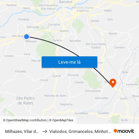 Milhazes, Vilar de Figos e Faria to Viatodos, Grimancelos, Minhotães e Monte de Fralães map