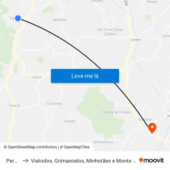 Pereira to Viatodos, Grimancelos, Minhotães e Monte de Fralães map